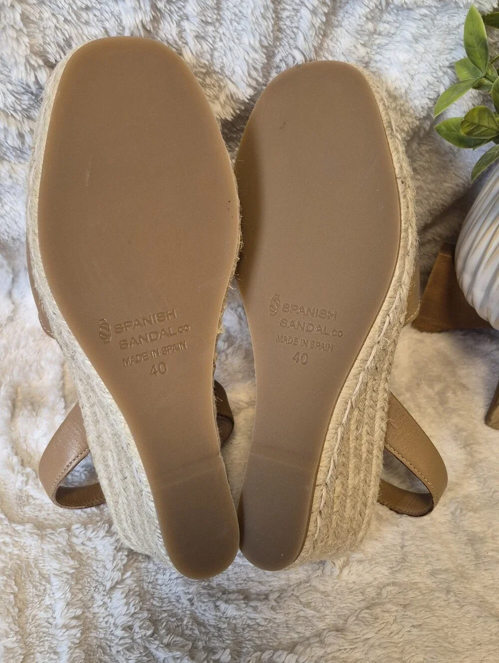 NEW Spanish Sandal Co Tan Leather Espadrille Wedge Sandals Open Toe Women's Sz 9